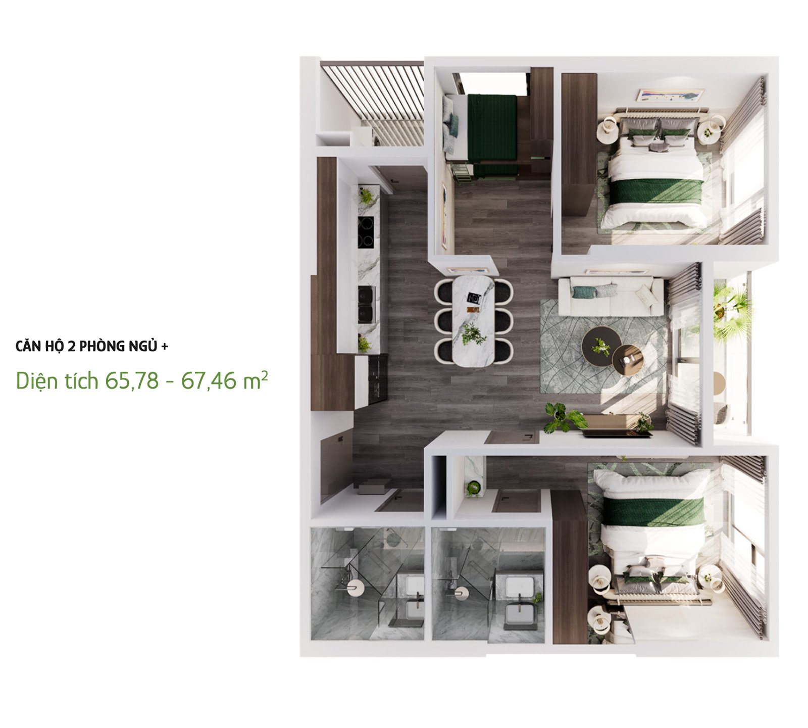 Mặt bằng căn 2 ngủ+ The Parkland