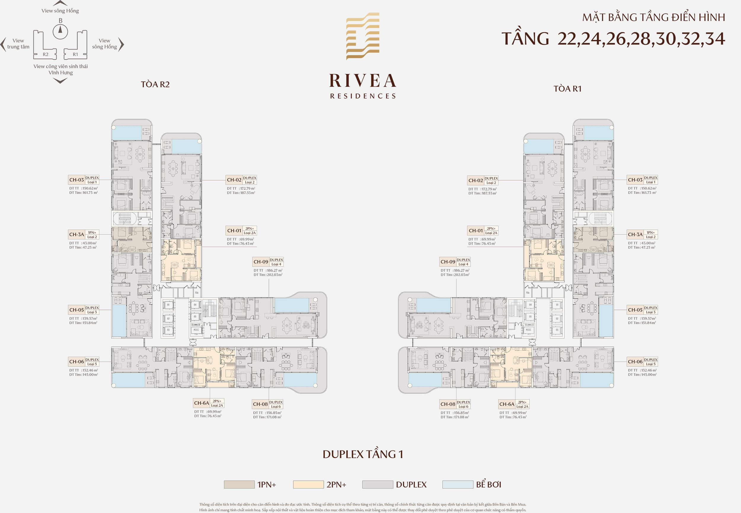 Mặt bằng Rivea Hà Nội - Rivea Residences Tầng 22,24,26,28,30,32,34