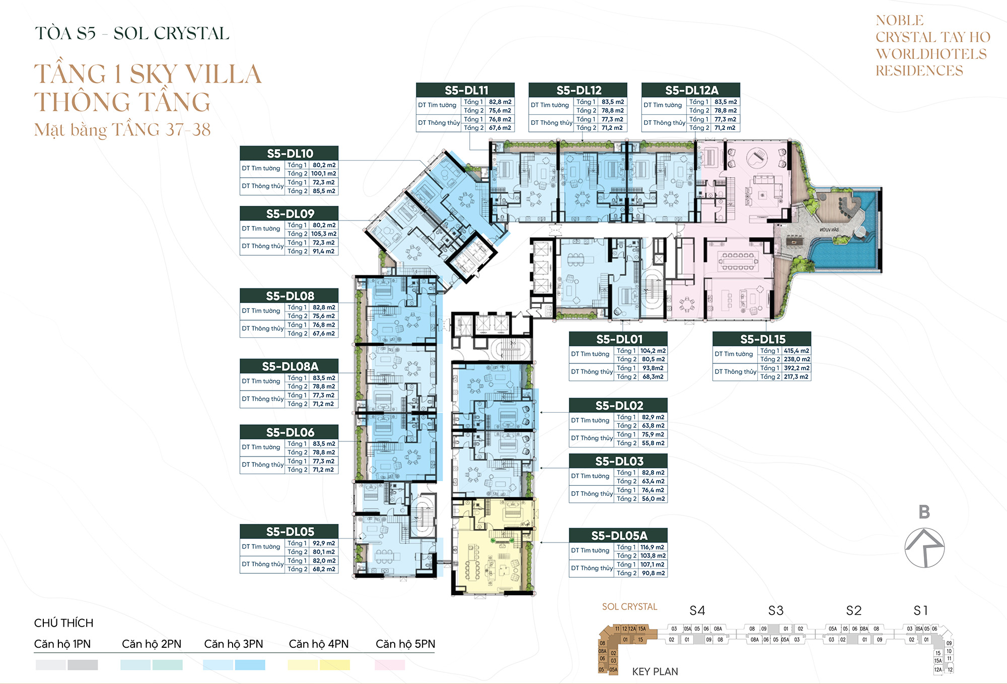 Mặt bằng tầng 1 Sky Villa Noble Crystal Tây Hồ (Tầng 37-38)