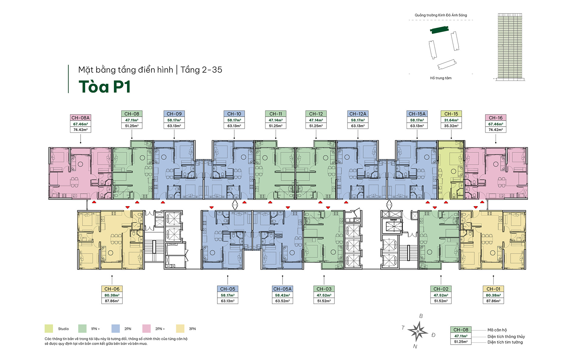 Mặt bằng The Parkland Tòa P1 tầng 2-35
