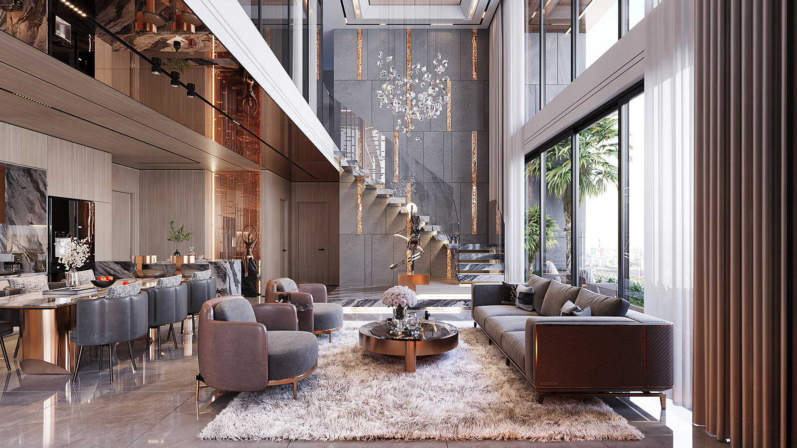 Phòng khách thông tầng Sky Villa Garden Noble Crystal Tây Hồ