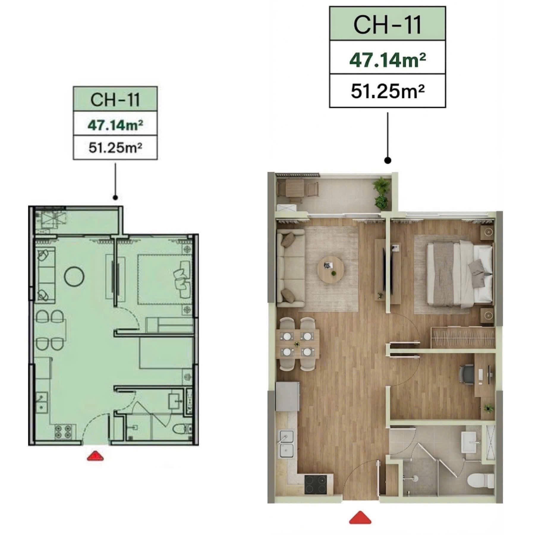 Thiết kế căn 1Pn+ The Parland
