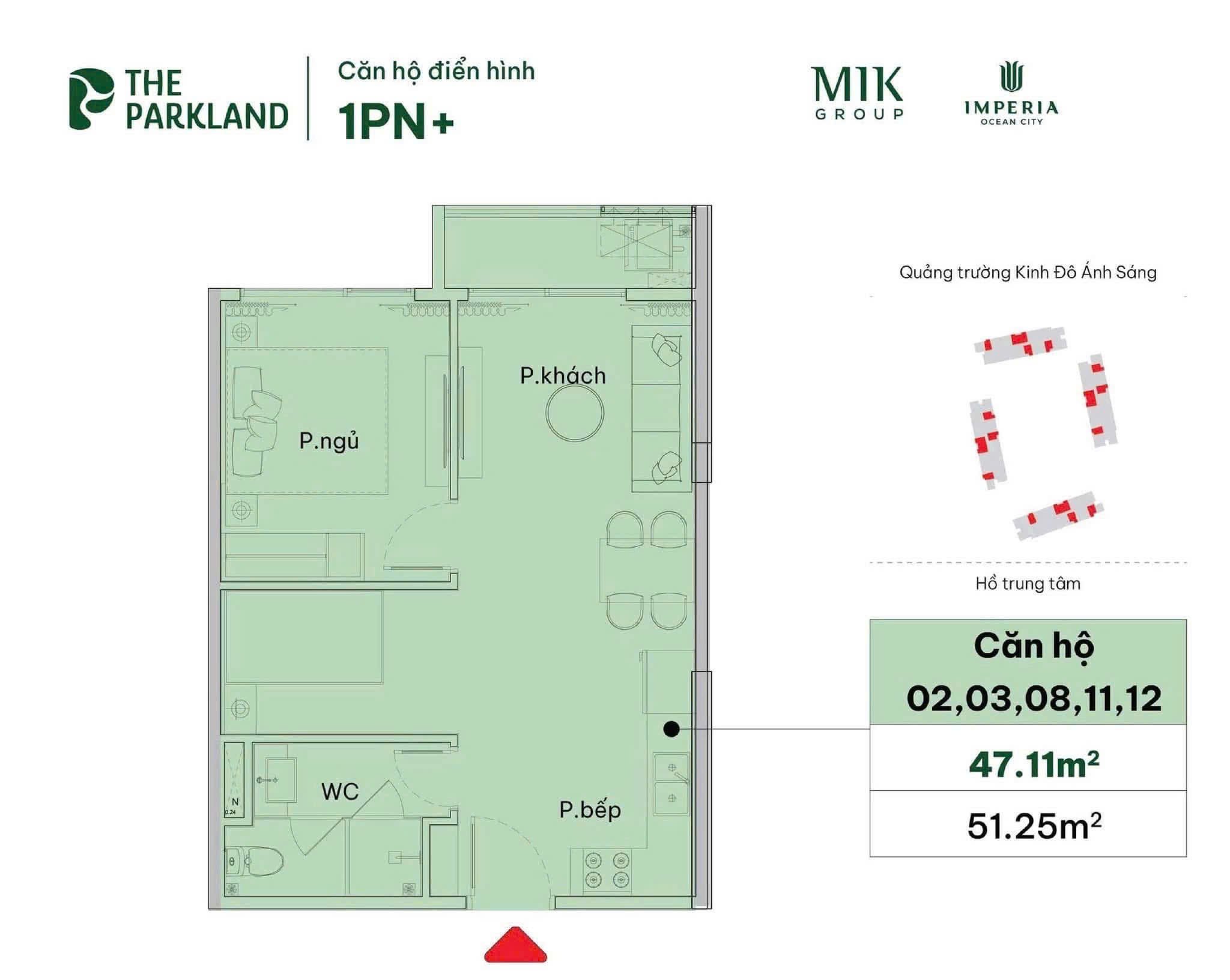 Thiết kế căn 1 ngủ The Parkland