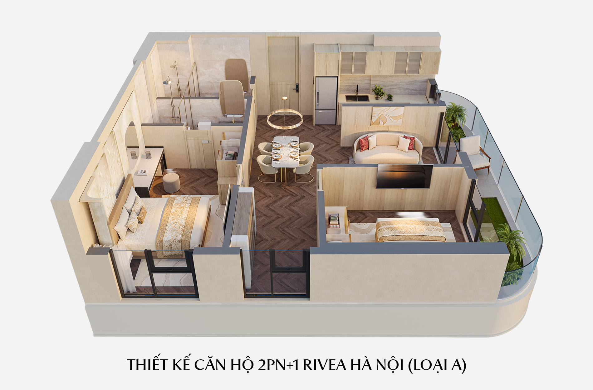 Thiết kế căn hộ 2 phòng ngủ+1 Rivea Hà Nội (Loại A)