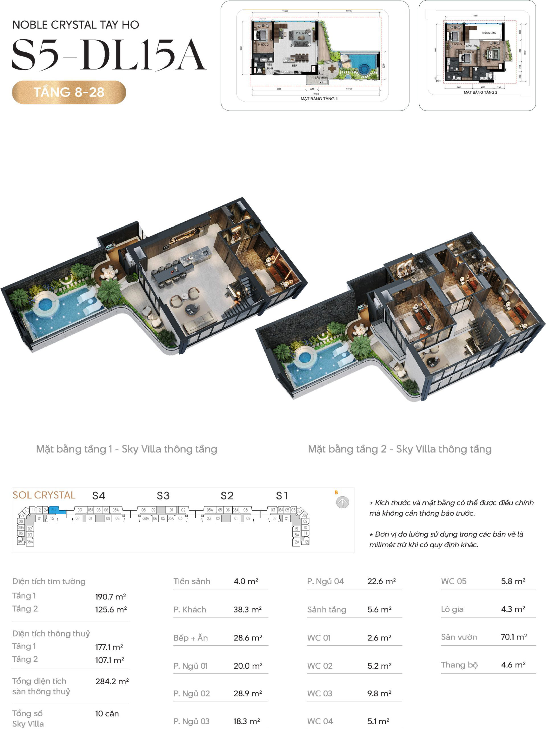 Thiết kế căn hộ 105A - Sky Villas - tầng 8-28 - Noble Crystal Tây Hồ