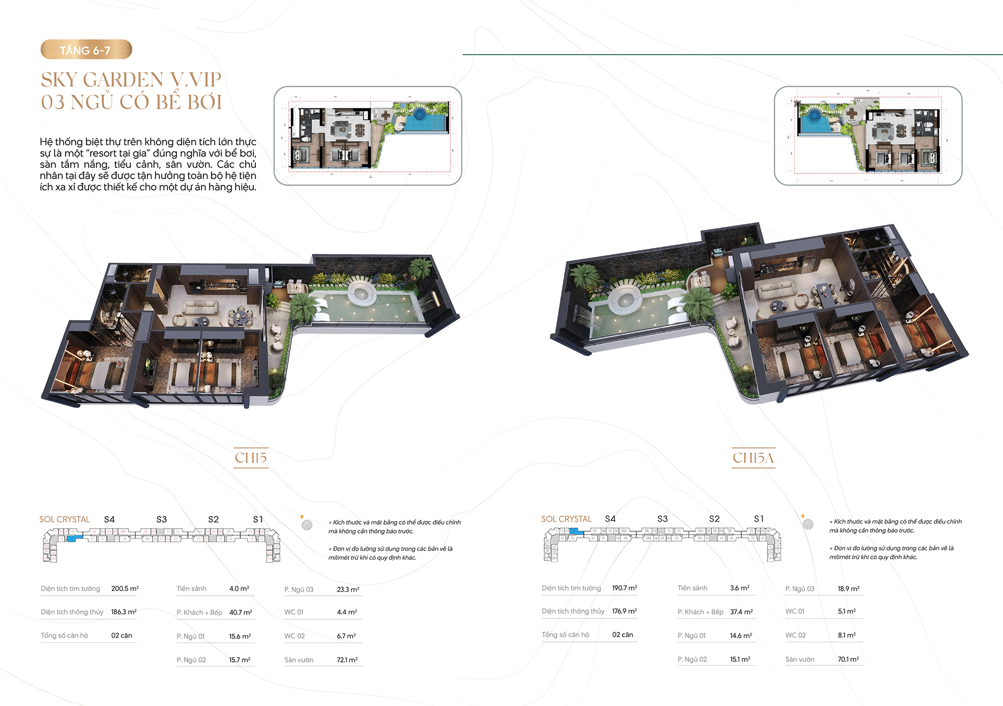 Thiết kế căn hộ Sky Gardren V.VIP 3 phòng ngủ tầng 6-7 Noble Crystal Tây Hồ