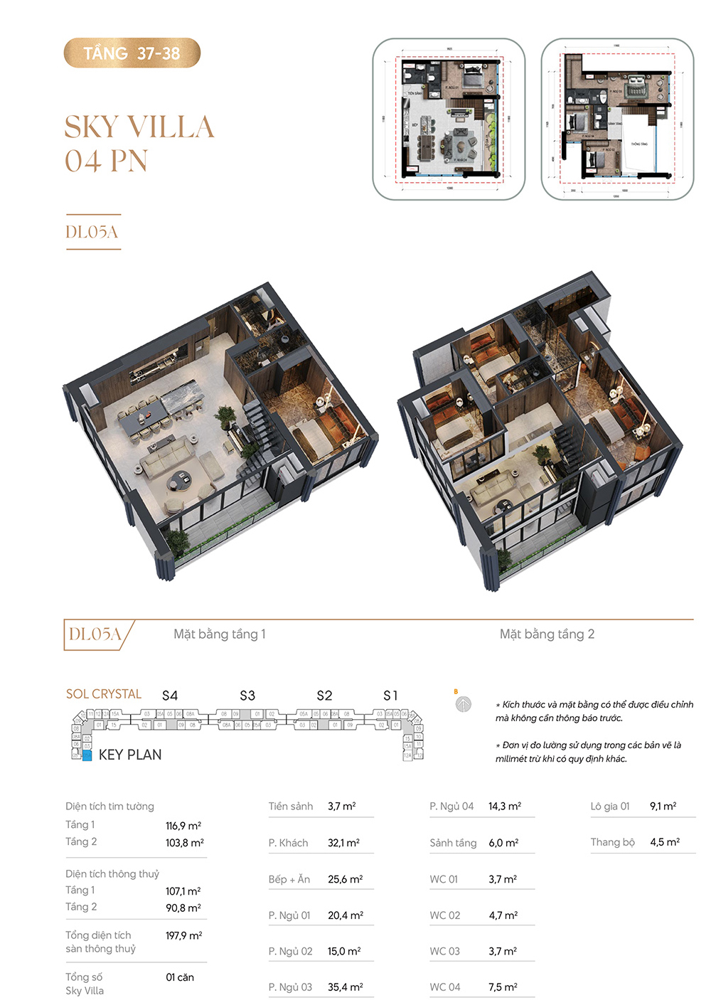 Thiết kế Sky Villa 4 phòng ngủ Noble Crystal Tây Hồ - Tầng 37-38