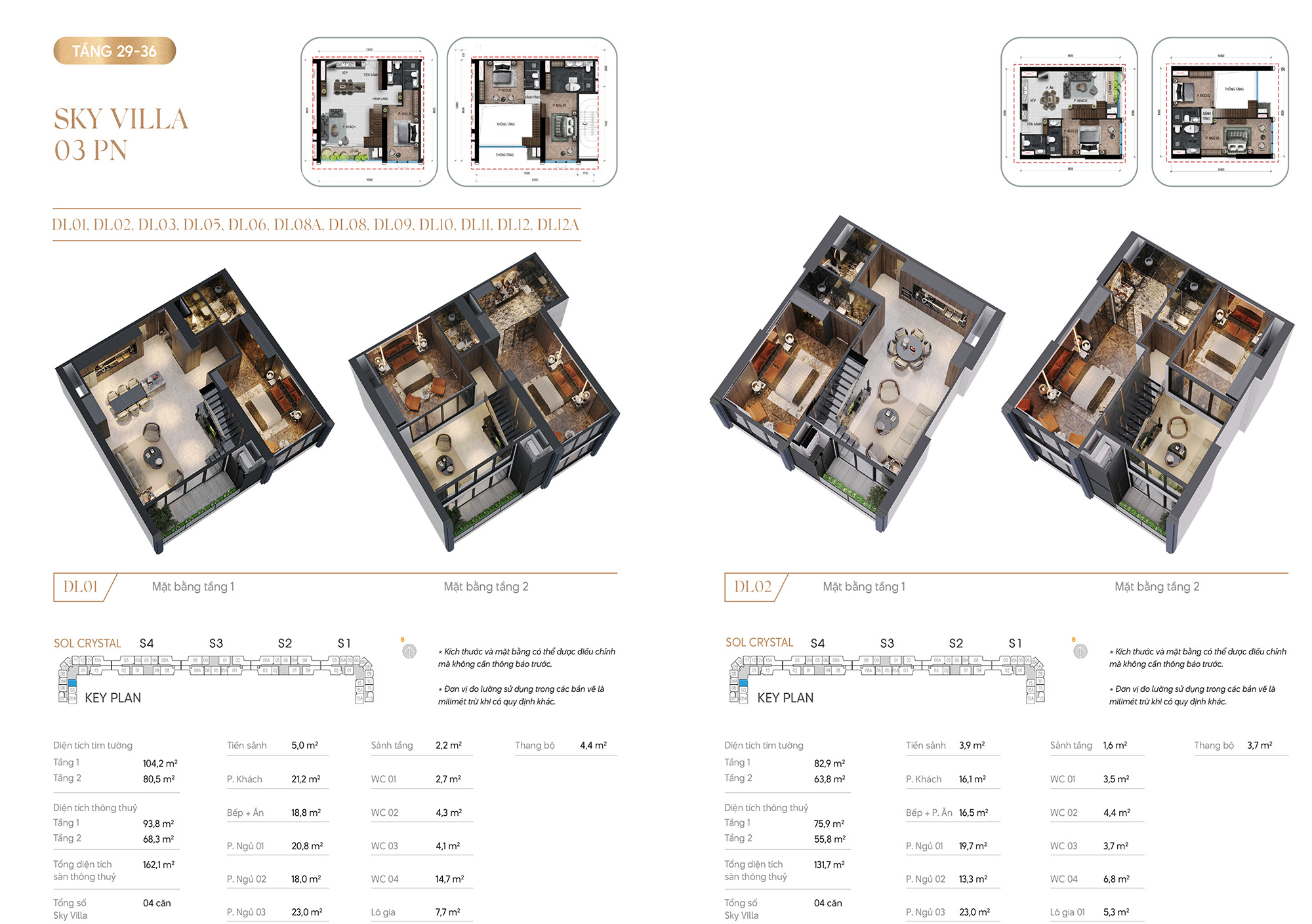 Thiết kế Sky Villa 3 phòng ngủ Noble Crystal Tây Hồ Tầng 29-36