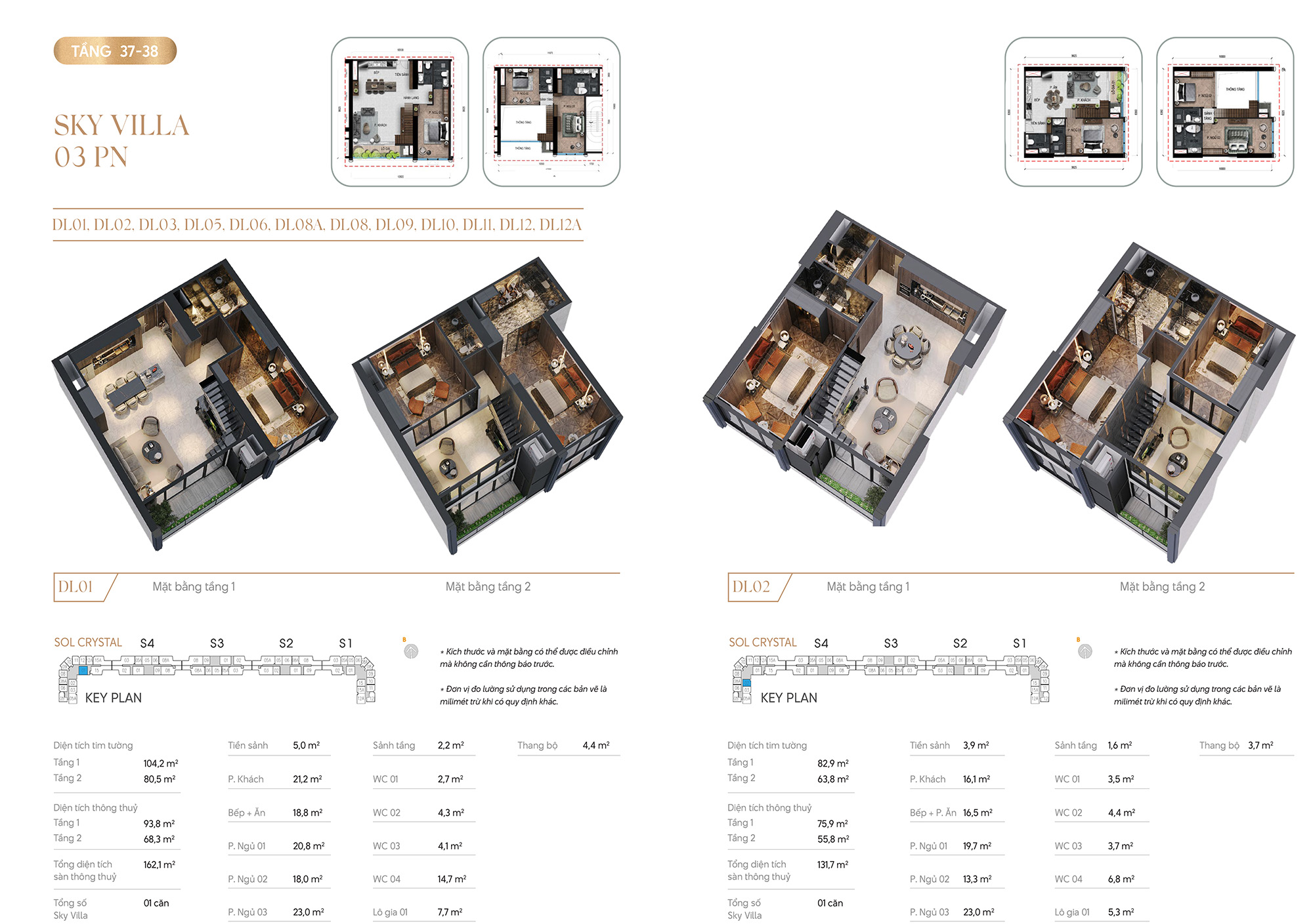 Thiết kế Sky Villa 3 phòng ngủ Tầng 29-36 Noble Crystal Tây Hồ